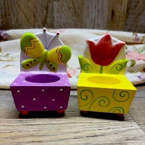 Yankee Candle Tea Light Candle Holders VTG Tulip ButterflyChair Set of2 #1039132